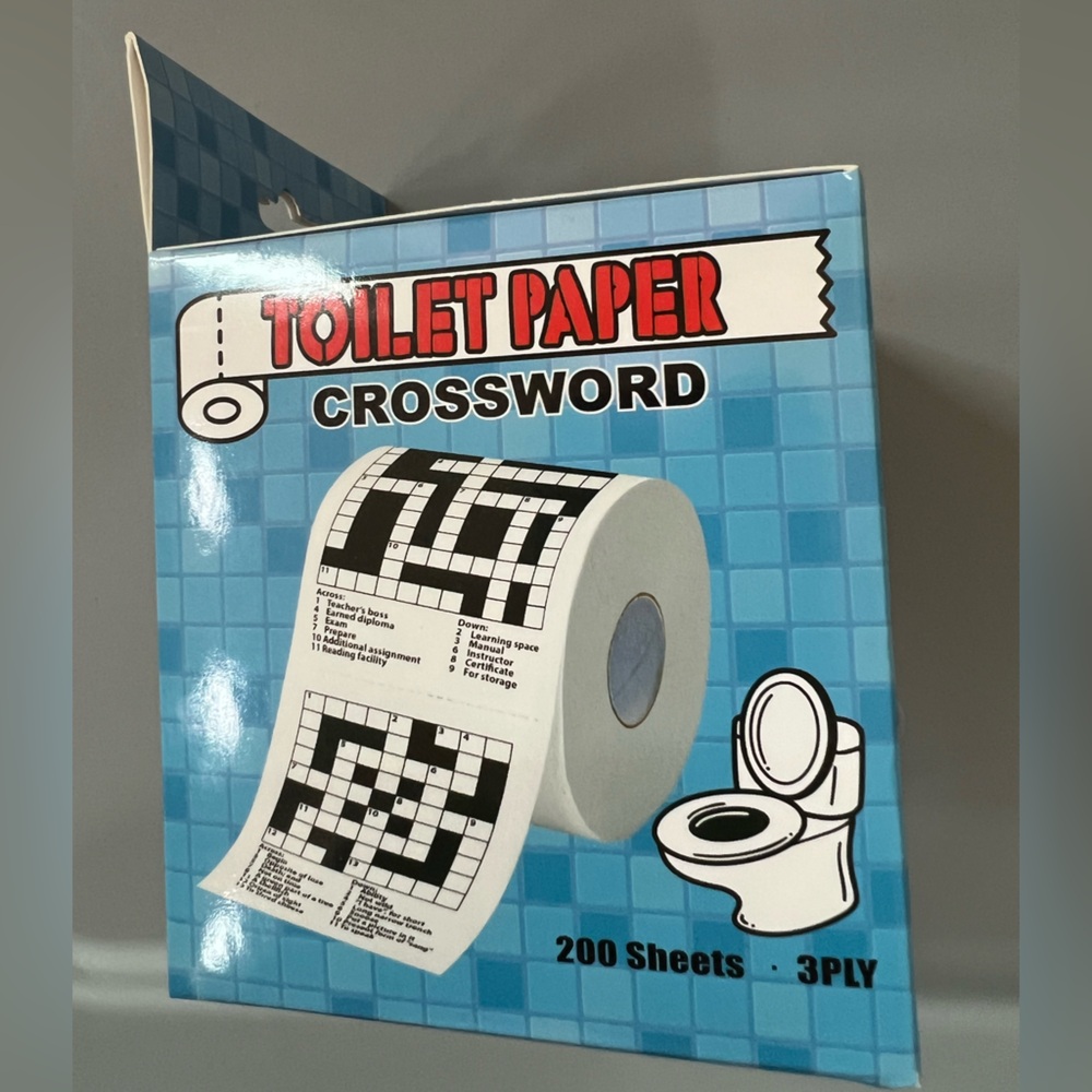 Crossword Toilet Paper novelty FUN gag gift Roll Tissue Prank Joke granny grampa